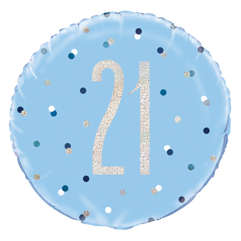 Birthday Glitz Blue 21st Prismatic Foil Balloon - 18"