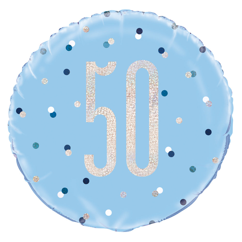 Birthday Glitz Blue 50th Prismatic Foil Balloon - 18"