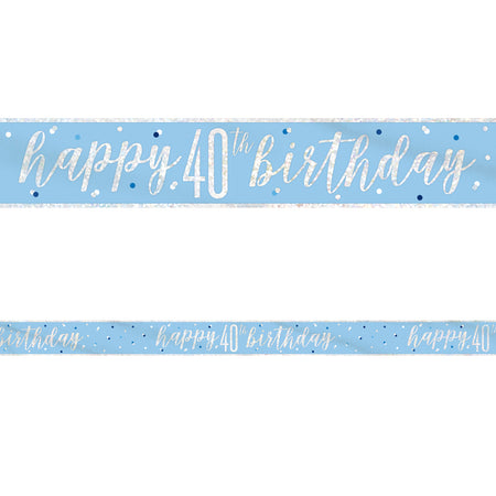 Birthday Glitz Blue Happy 40th Birthday Foil Banner - 2.7m