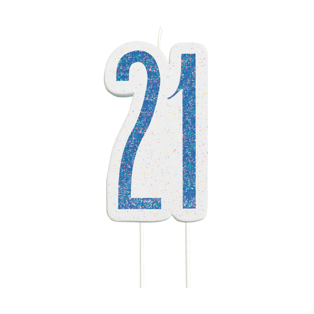 Birthday Glitz Blue 21st Candle - 6cm