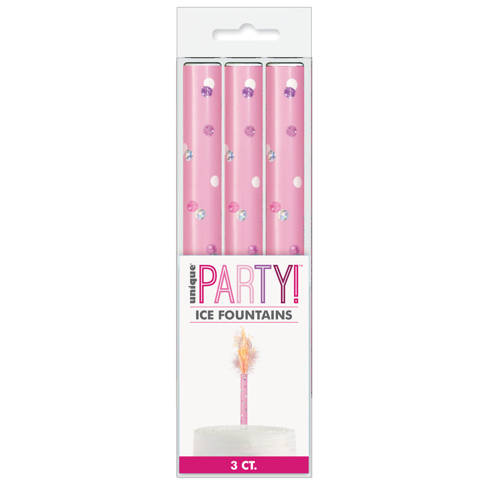 Birthday Glitz Pink Ice Fountains - Pack of 3