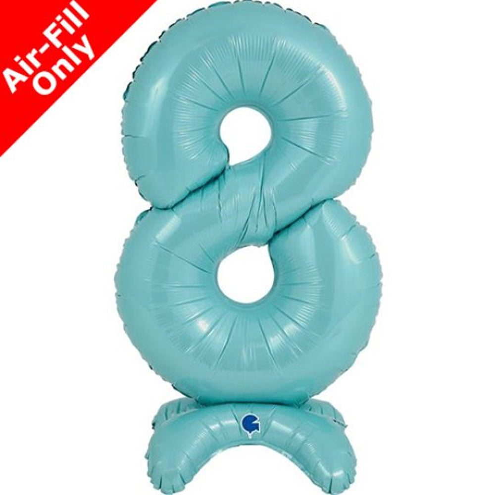 Pastel Blue Number 8 Standup Foil Balloon - 25" - No Helium Required!