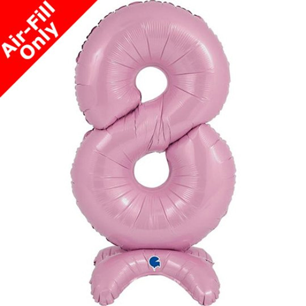 Pastel Pink Number 8 Standup Foil Balloon - 25" - No Helium Required!