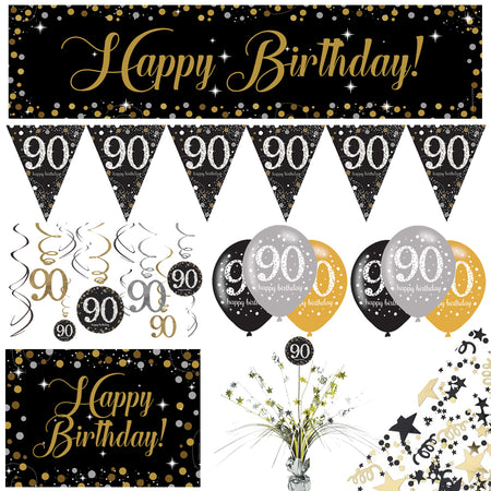 Gold Celebration 90th Birthday Decoration Pack