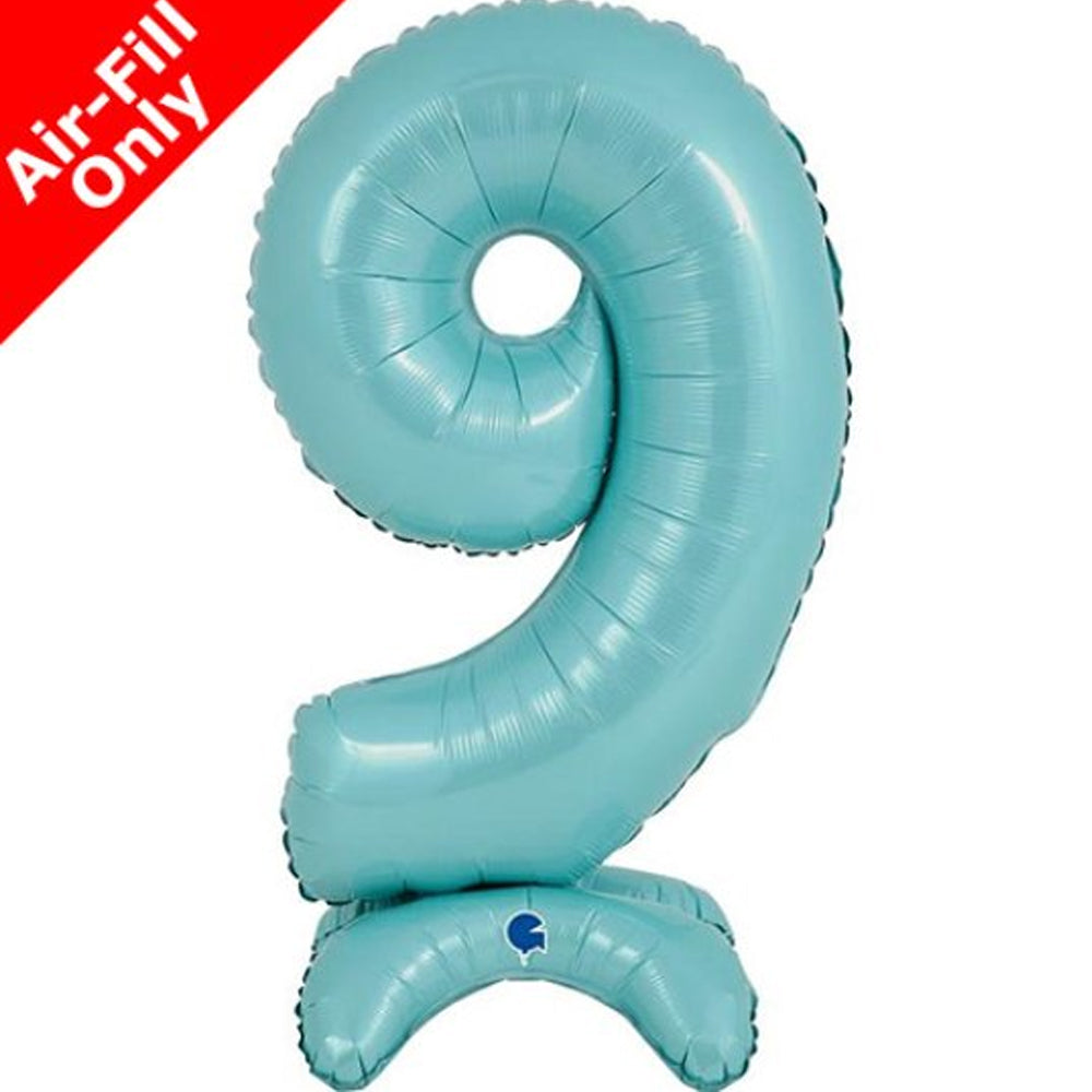 Pastel Blue Number 9 Standup Foil Balloon - 25" - No Helium Required!