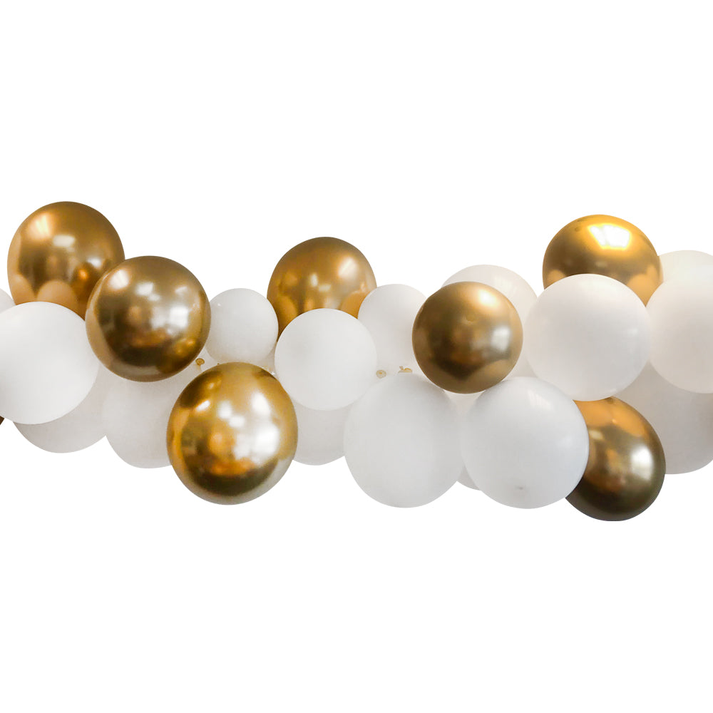 White and Gold Chrome Balloon Arch Decoration DIY Kit - 2.5m