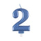 Blue Metallic Number 2 Candle - 6cm