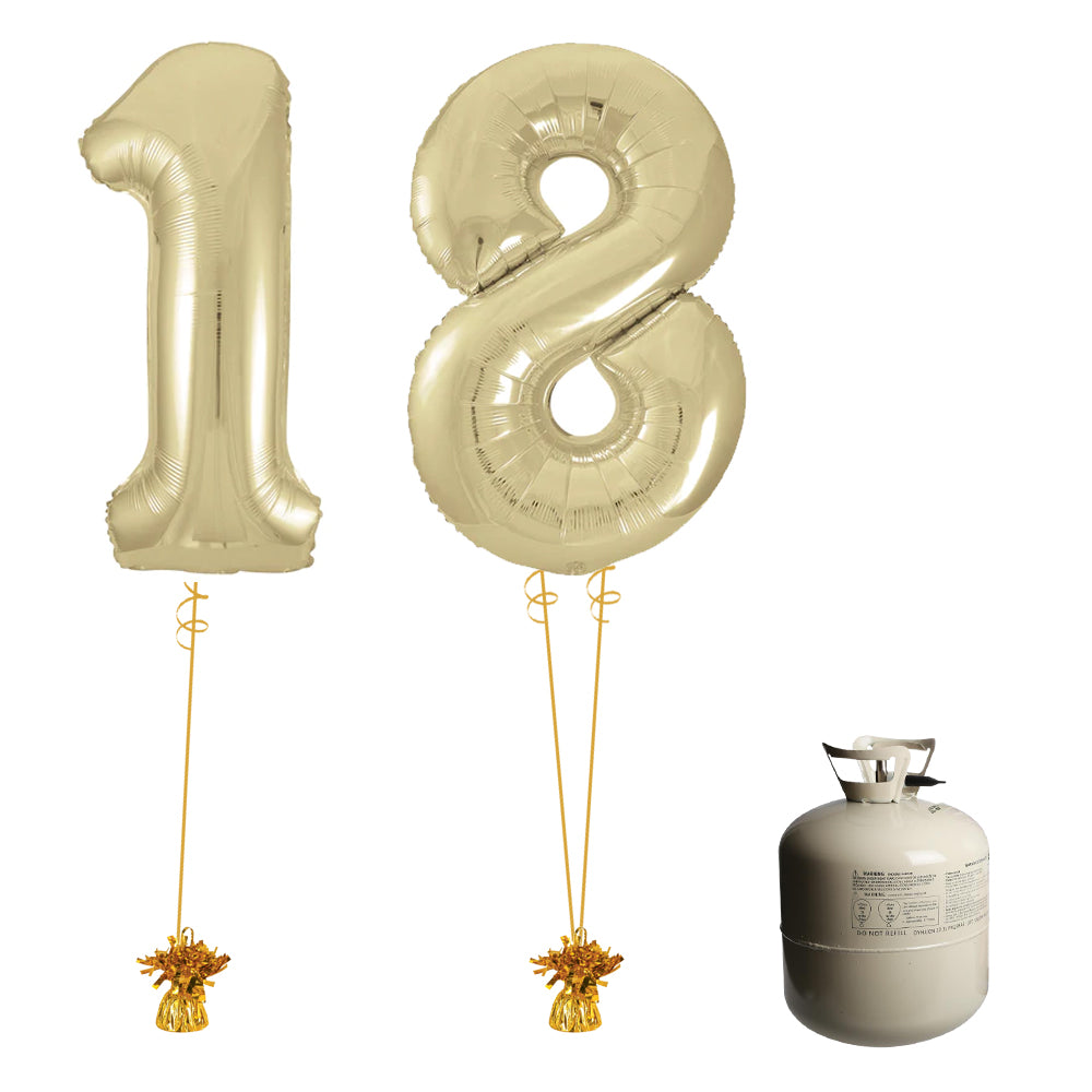 Gold Foil Number 18 Balloon Helium Canister Decoration Party Pack