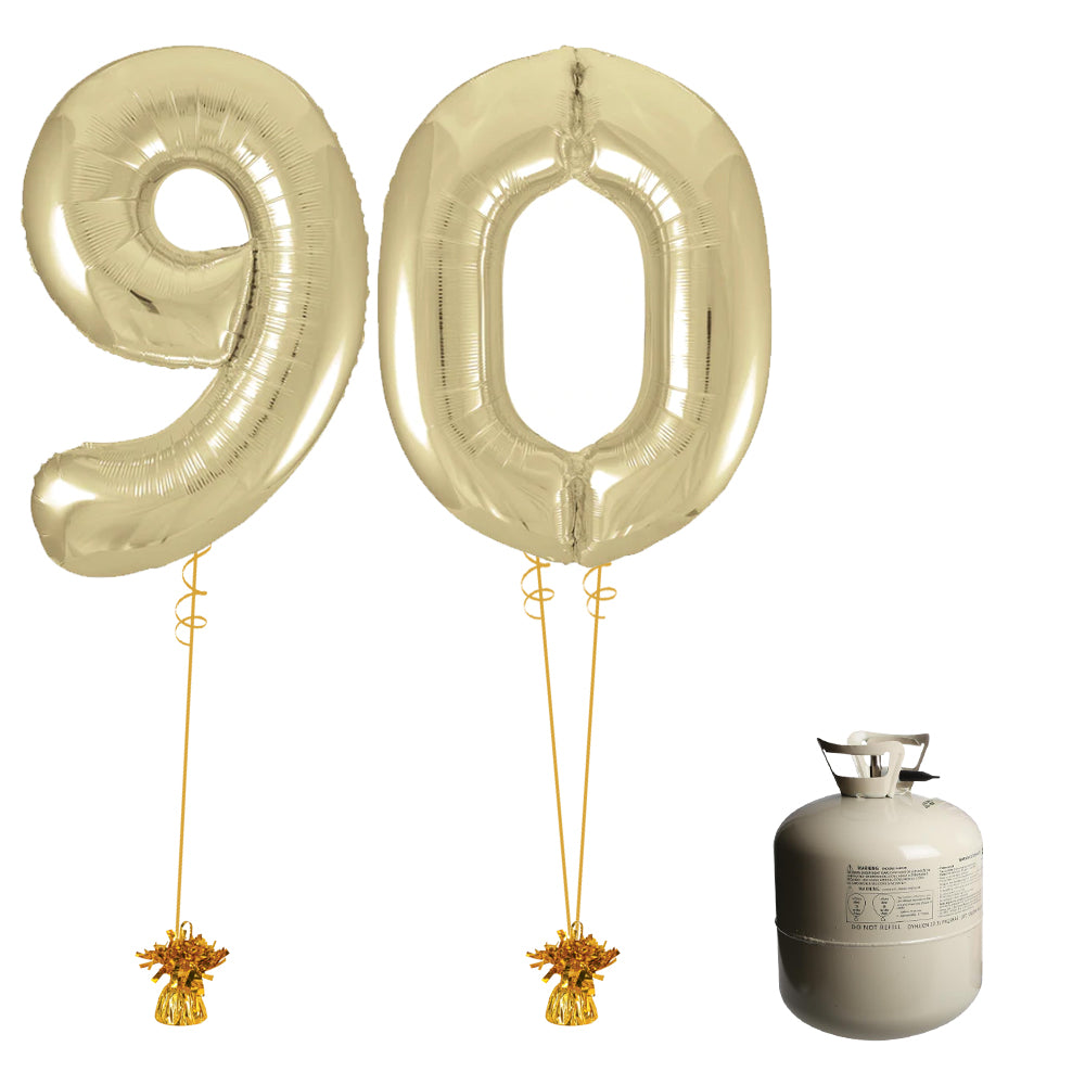 Gold Foil Number '90' Balloon & Helium Canister Decoration Party Pack