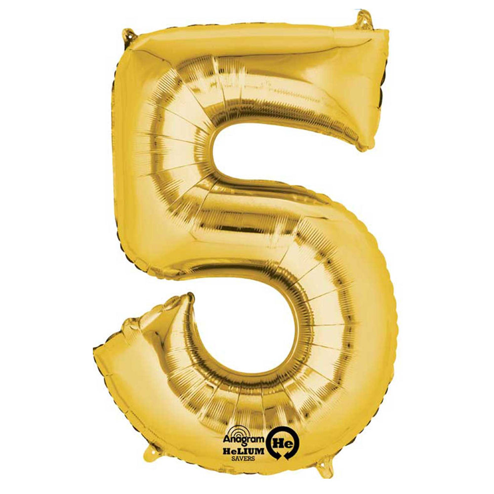Gold Number 5 Air Filled Foil Balloon - 16"