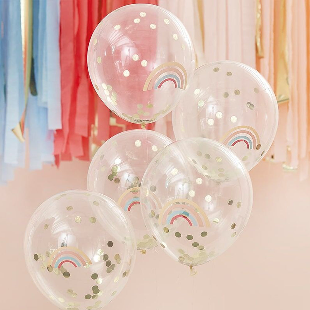 Pastel Rainbow Confetti Latex Balloons - 12" - Pack of 5