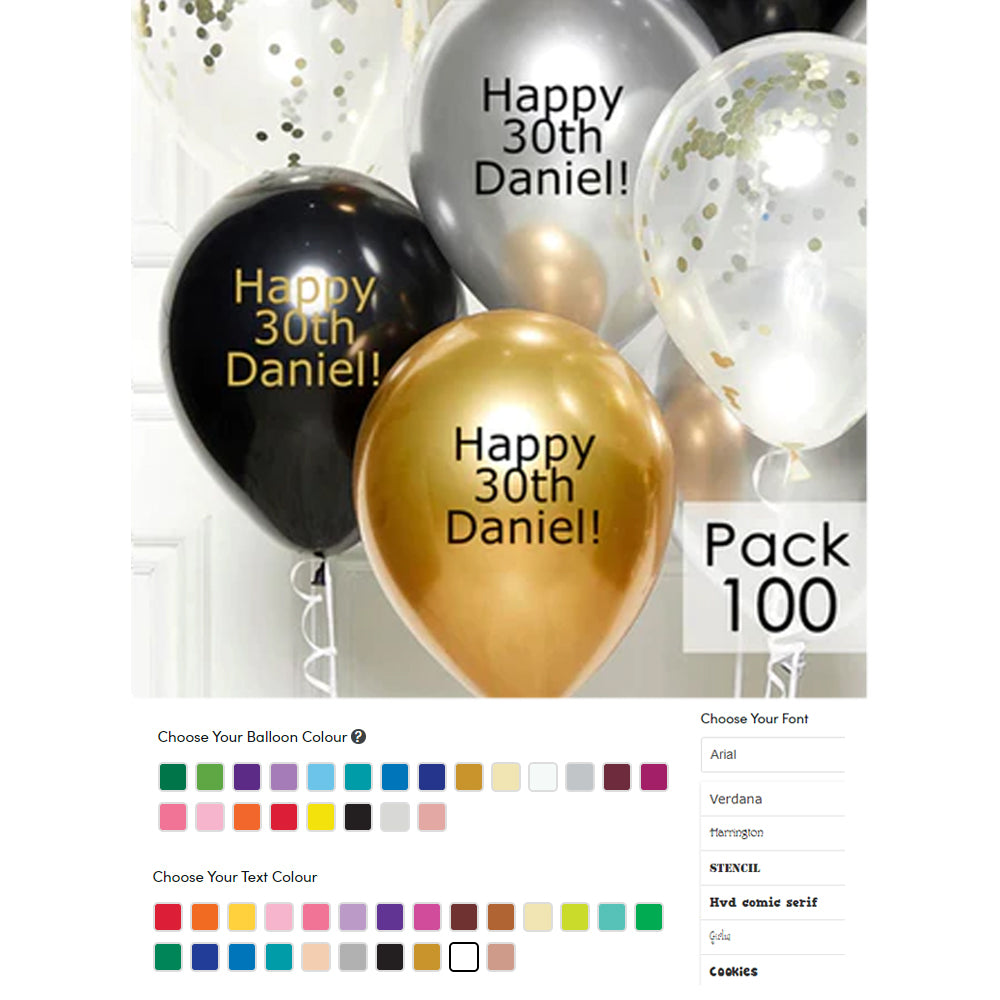Personalised Metallic Latex Balloons -  12" - Pack of 100