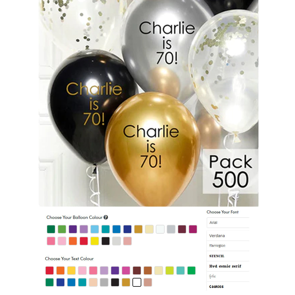 Personalised Metallic Latex Balloons - 12" - Pack of 500