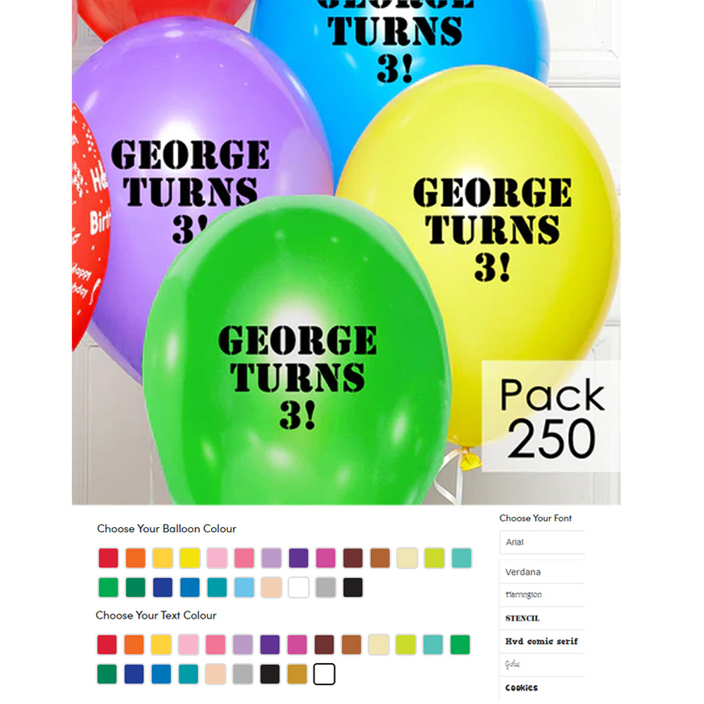 Personalised 10" Latex Balloons - Pack of 250