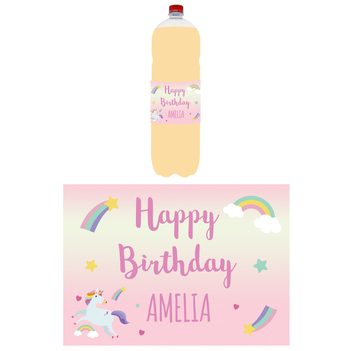 Personalised Bottle Labels - Pink Unicorn - Sheet of 4