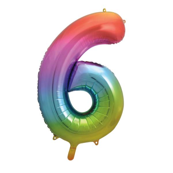 Rainbow Number 6 Foil Balloon - 34"