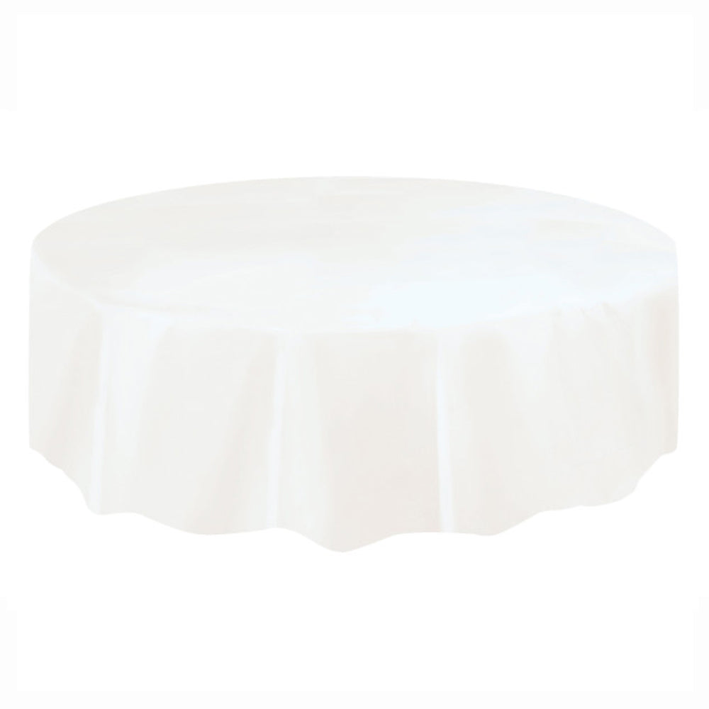 White Round Plastic Tablecloth 2.13m Party Packs