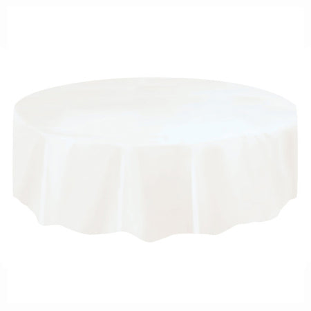 White Round Plastic Tablecloth - 2.13m