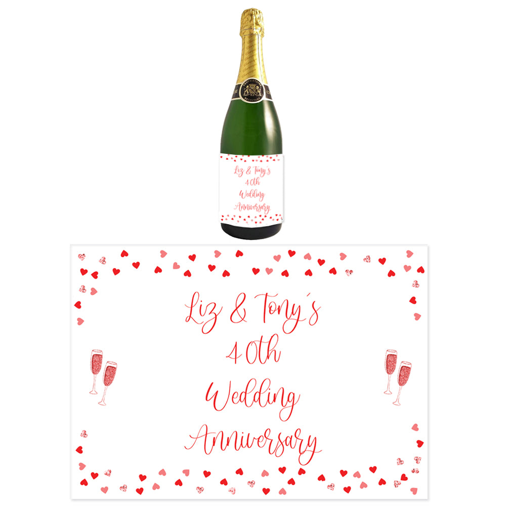 40th Ruby Anniversary Personalised Wine Bottle Labels - Pack of 4