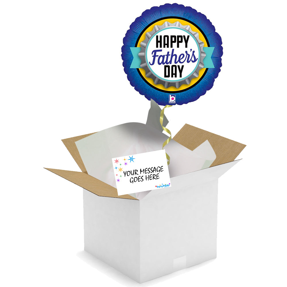 Send a Balloon - 18"  Happy Father's Day Blue Bottle Cap