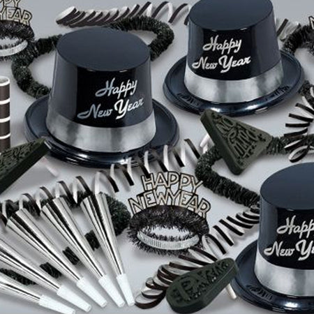 Silver Legacy New Year Hat & Novelty Party Pack for 10 People