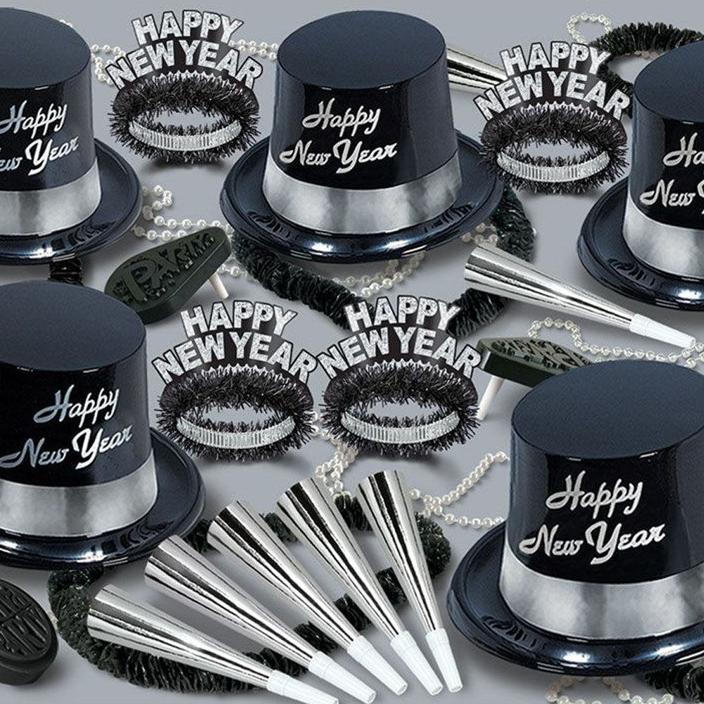 Silver Legacy New Year Hat and Novelty Party Pack for 50 People