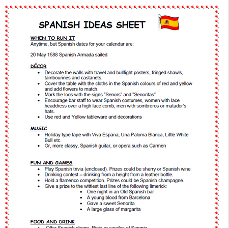 Spanish ideas sheet