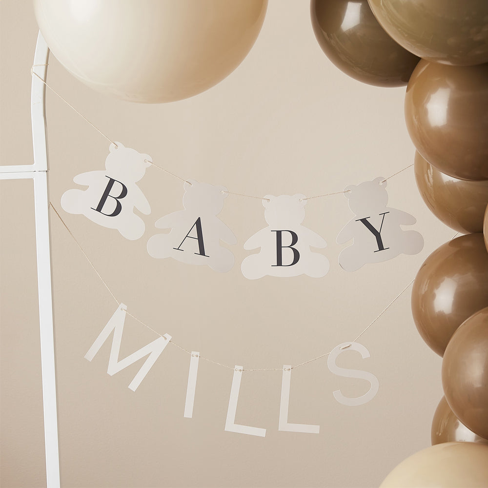 Customisable Baby Name Teddy Bear Baby Shower Bunting -2m