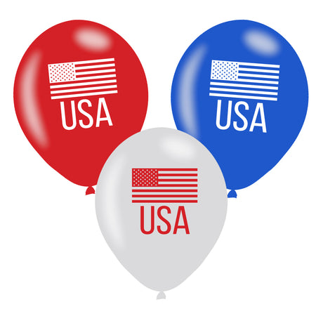 American USA Red, White and Blue Latex Balloons - 10