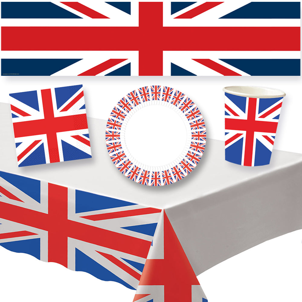 Union Jack Tableware Pack for 8 With FREE Banner! Party Packs