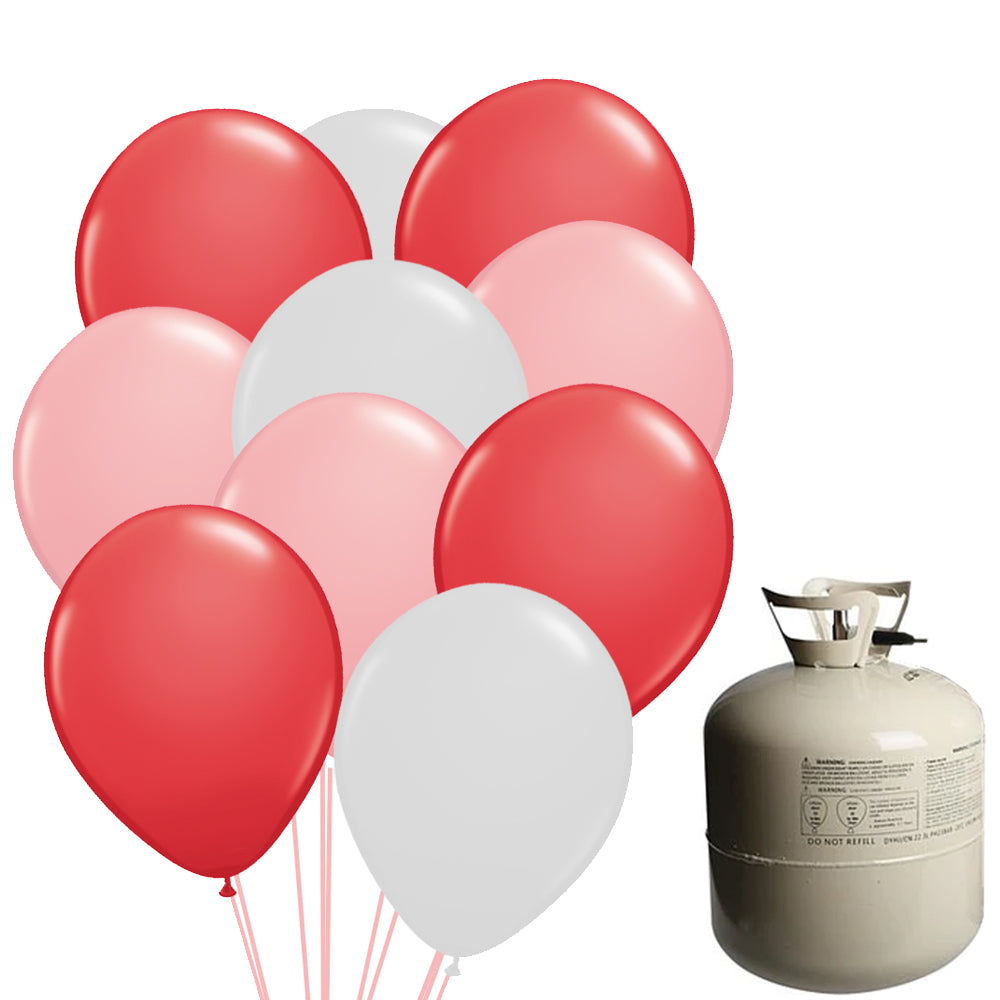 Valentine's Red, Pink and White 12" Latex Balloons & Helium Canister Kit - 24 Balloons