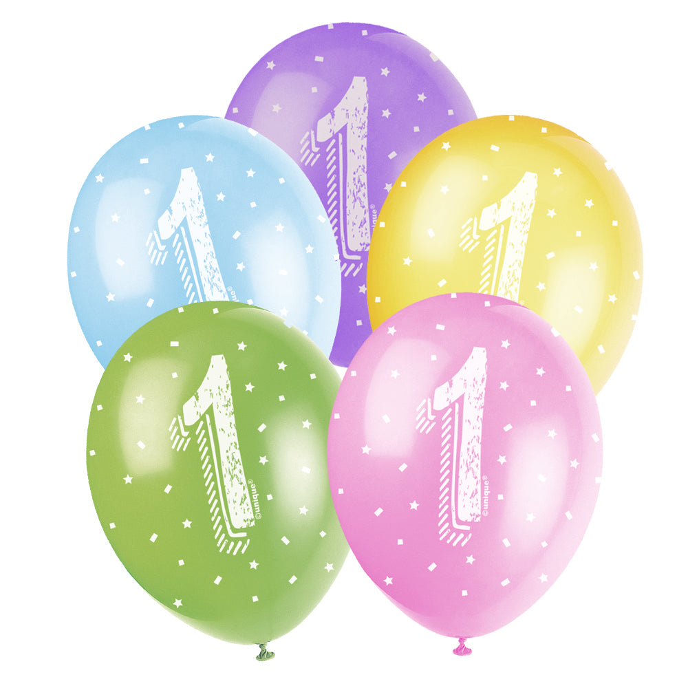1st Birthday Latex Balloons - Assorted - 11" - Pack of 5