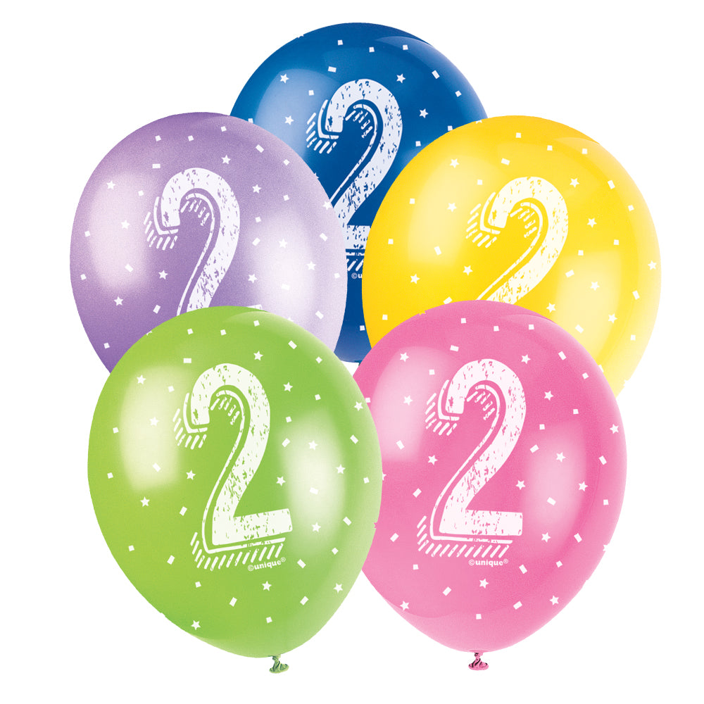 2nd Birthday Latex Balloons - Assorted - 12" - Pack of 5
