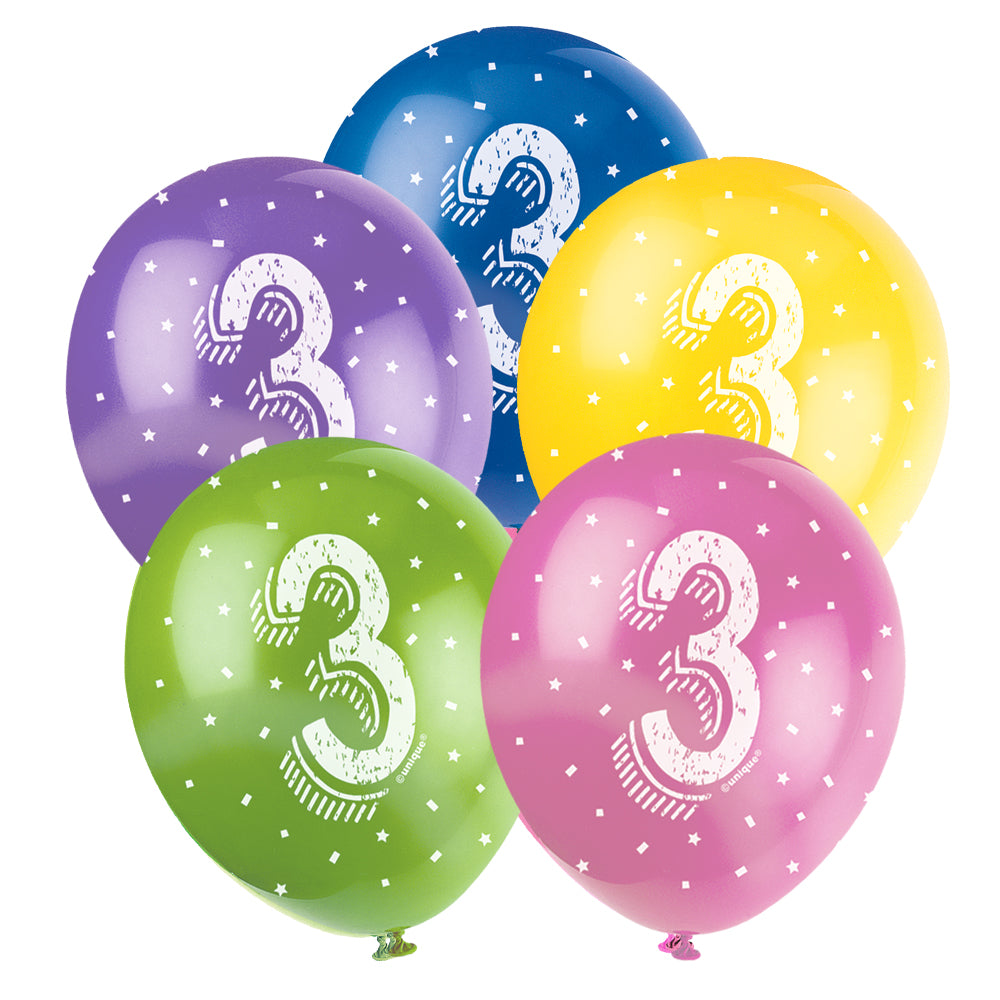 3rd Birthday Latex Balloons - Assorted - 11" - Pack of 5