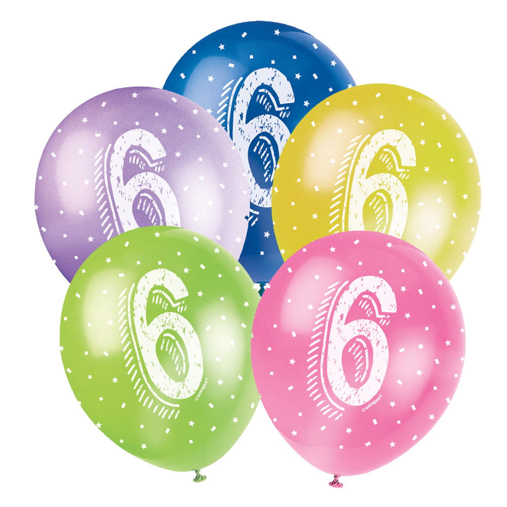 6th Birthday Latex Balloons - Assorted - 11" - Pack of 5