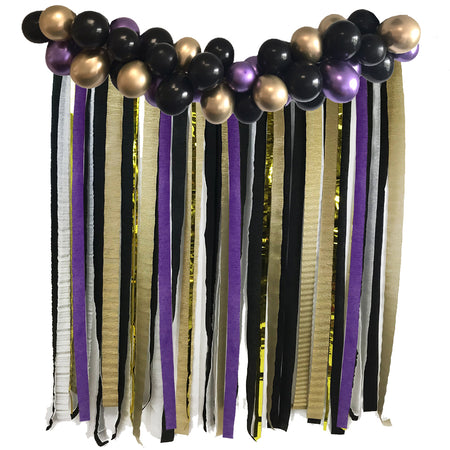 Black, Gold and Purple Halloween Backdrop Kit With Balloon Arch