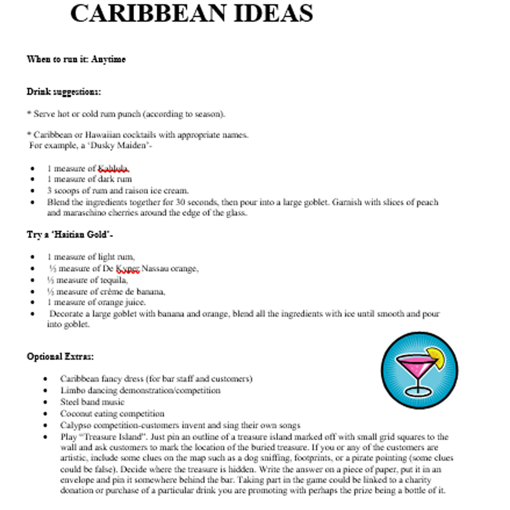 Tropical/Beach Party Ideas Sheet