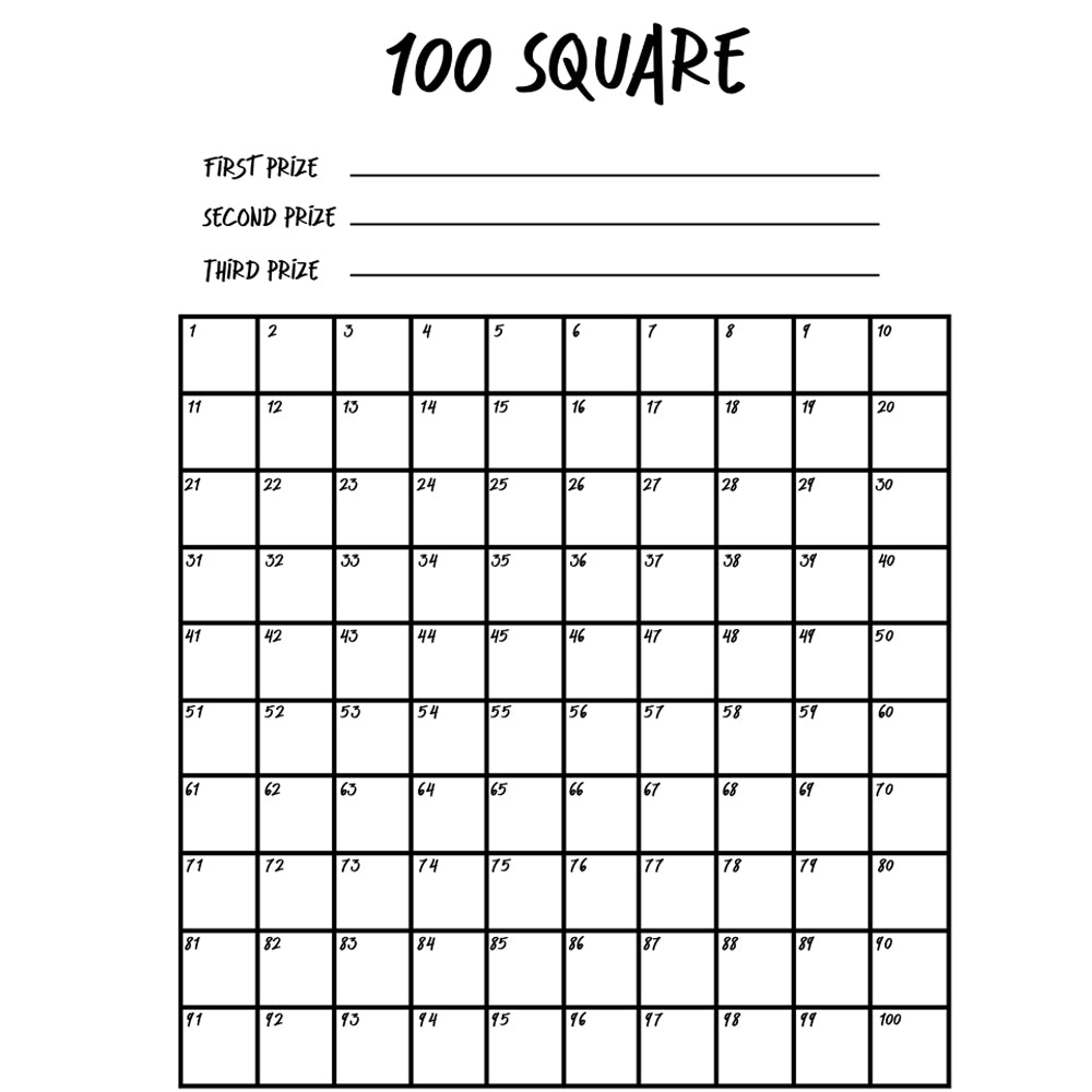 Fundraising 100 Square Grid Poster A3 Party Packs