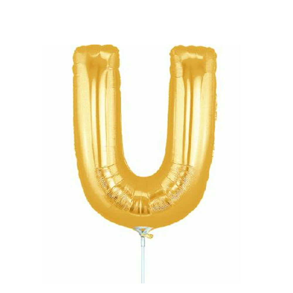 Gold Foil Letter 'U' Air Filled Balloon - No Helium Required! - 16"