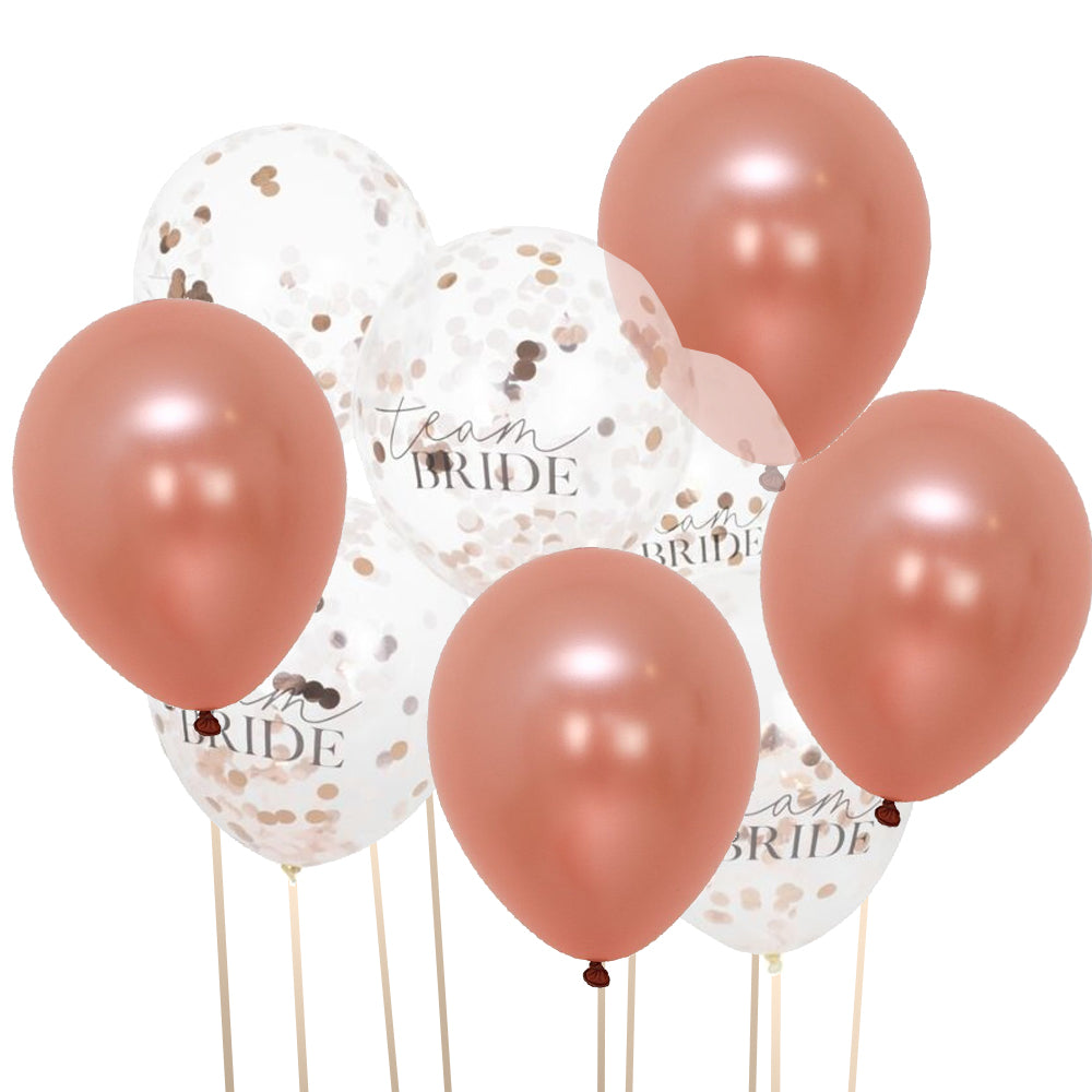 Rose Gold Hen Party Team Bride Balloons 12" Pack of 13 Party Packs