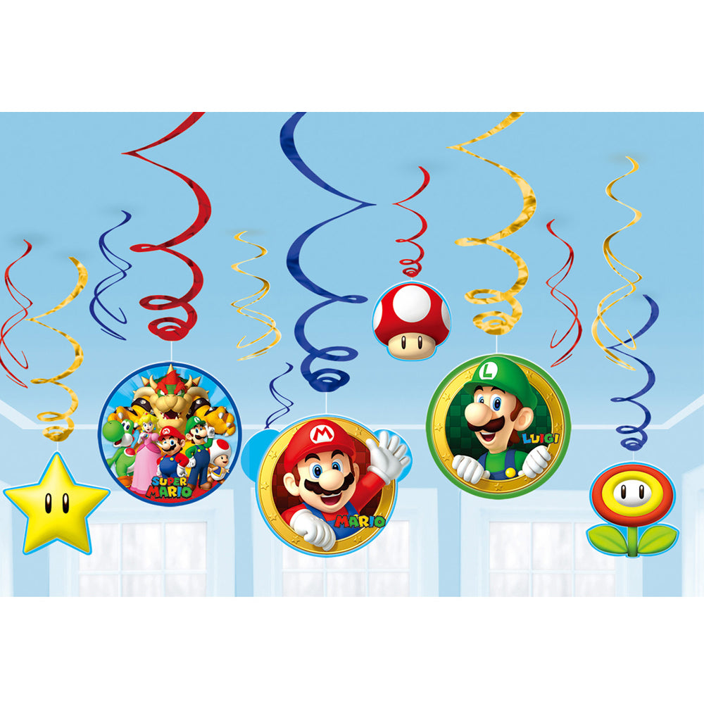 Super Mario Swirl Decorations - Pack of 12