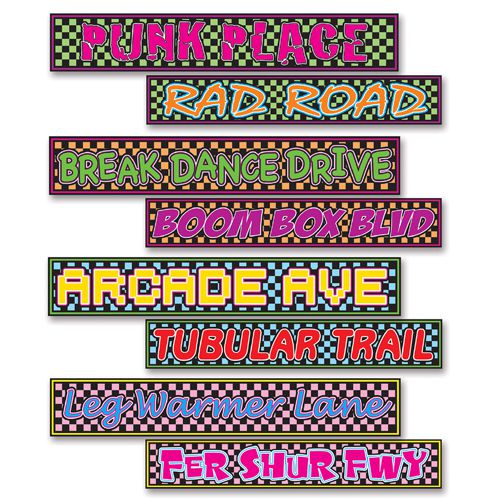 80's Street Sign Cutouts - 24" - Pack of 4