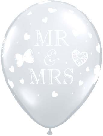 Mr and Mrs, Diamond Clear Latex Balloons - 11" - Pack of 10
