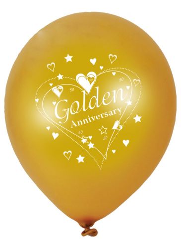 Gold Anniversary Pearlescent Latex Balloons - 2 Sided Print - 12" - Pack of 6