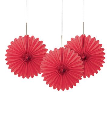Red Decorative Tissue Fans - 15.2cm - Pack of 3