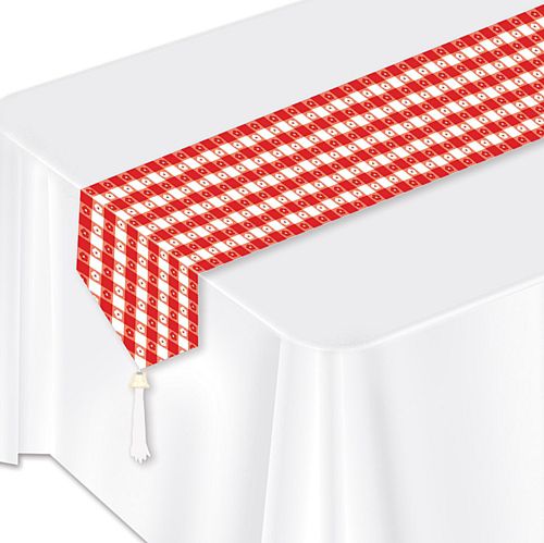Red and shop white table runner