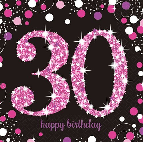 Pink Celebration "30th Birthday" Napkins - 33cm - Pack of 16