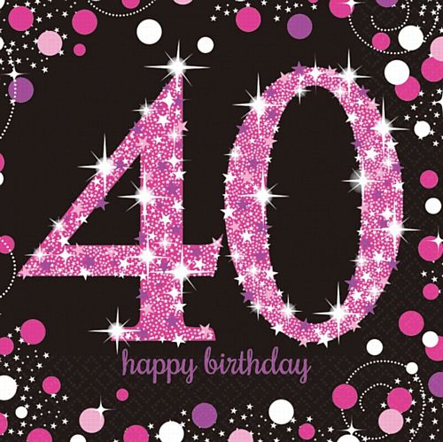Pink Celebration "40th Birthday" Napkins - 33cm - Pack of 16
