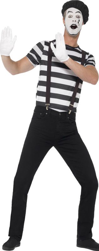 Gentleman Mime Artist Costume, Black, with Top, Beret, Gloves, Braces & Make -Up, (M Gentleman Mime Artist Costume, Black, with Top, Beret, Gloves, Braces & Make -Up, (M