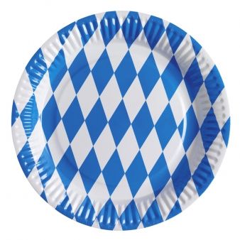 Oktoberfest Bavarian Blue and White Paper Plates - Pack of 8